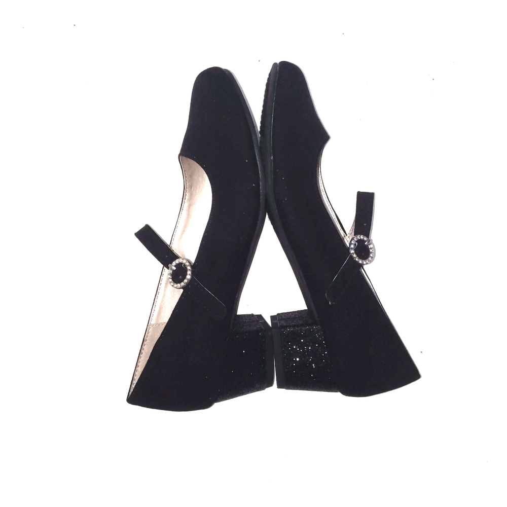 Girls Glitter Low Heel Shoes - Black